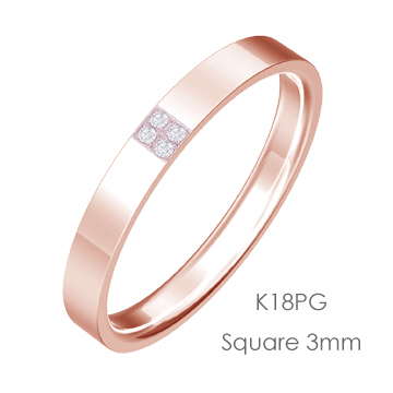 K18PG Square スクエア平打3mm幅「マリッジリング結婚指輪」