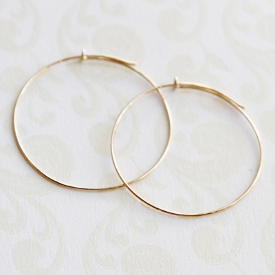 18金ゴールド-華奢シンプルピアス「デュプレーワイヤーフープピアス