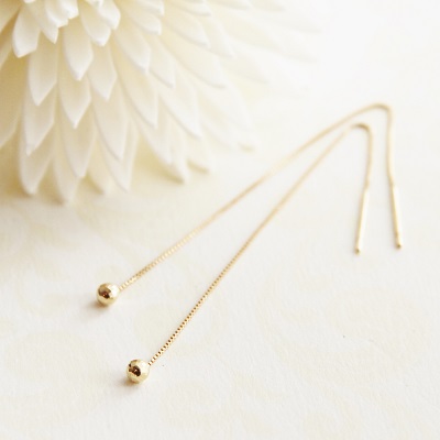 18金ゴールド-華奢シンプルピアス「デュプレーミラーボールアメリカンピアス」