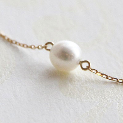 18金ゴールド-華奢シンプルネックレス「リトルマーメイド淡水パール