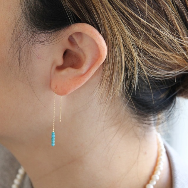18金ゴールド-華奢シンプルピアス「ターコイズアメリカンピアス」