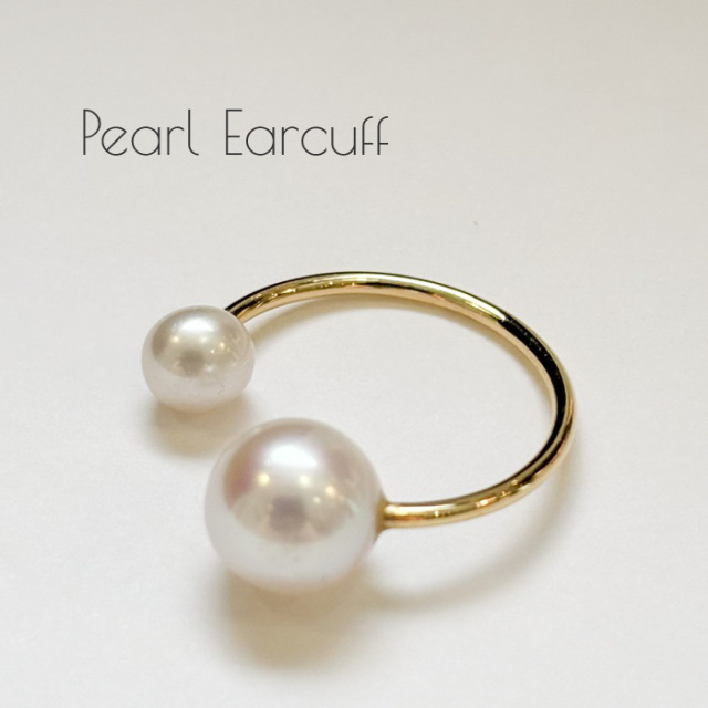 18金ゴールド-華奢シンプルイヤーカフ「パール イヤーカフ」