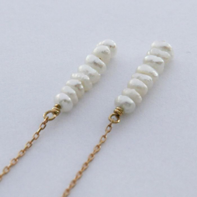 18金ゴールド-華奢シンプルピアス「ネイジュ淡水パールアメリカン