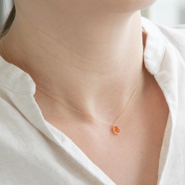 18金ゴールド-華奢シンプルネックレス「オンリーワンファイアオパール