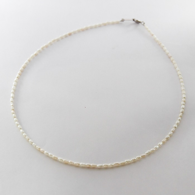シンプルパールネックレス 約40cm 18金ゴールド-華奢シンプルネックレス「タイニーライスパール