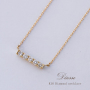 18金ゴールド-華奢シンプルネックレス「ディーズダイヤモンドバーネックレス」0.10ct