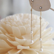 18金ゴールド-華奢シンプルピアス「リトルマーメイド淡水パールダブルストーンフックピアス」