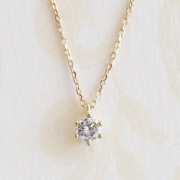 18金ゴールド-華奢シンプルネックレス「リトルプリンセスダイヤモンド一粒ネックレス～スルー式～」