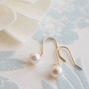 18金ゴールド-華奢シンプルピアス「リトルマーメイド淡水パールフックピアス」4.0mm