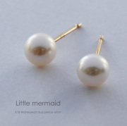 18金ゴールド-華奢シンプルピアス「リトルマーメイド淡水パールスタッドピアス」6mm