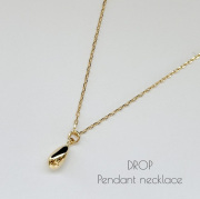 18金ゴールド-Ptプラチナ華奢シンプルネックレス「ドロップ プチペンダントネックレス」