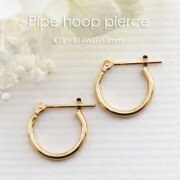 18金ゴールド-華奢シンプルピアス「パイプフープピアス」13mm