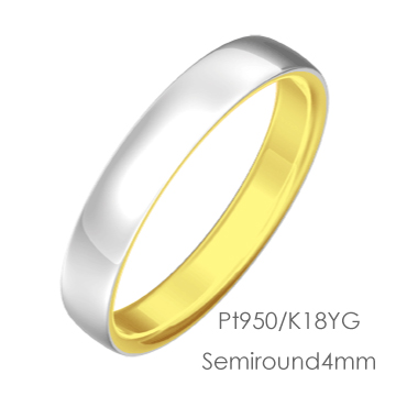 Pt950/K18YG Semi Round 平甲丸4mm幅「マリッジリング結婚指輪」