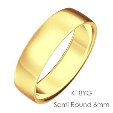K18 Semi Round 平甲丸6mm幅「マリッジリング結婚指輪」