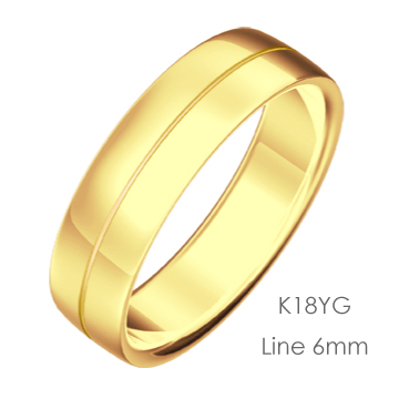 K18YG Semiround 平甲丸ライン6mm幅「マリッジリング結婚指輪」