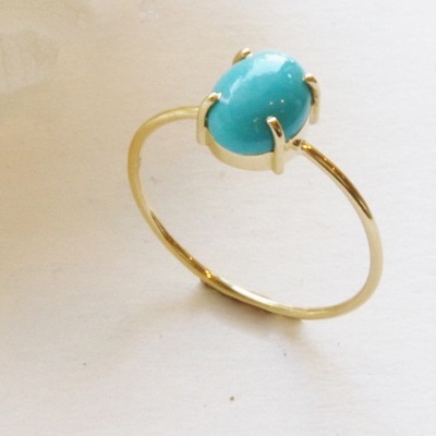 18金ゴールド-華奢シンプルリング「オンリーワンターコイズリング」