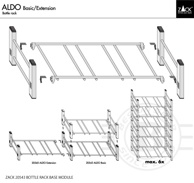 ZACK　20543　ALDO　ドイツZACK社製モダンデザインのボトルラック(ベースモジュール)