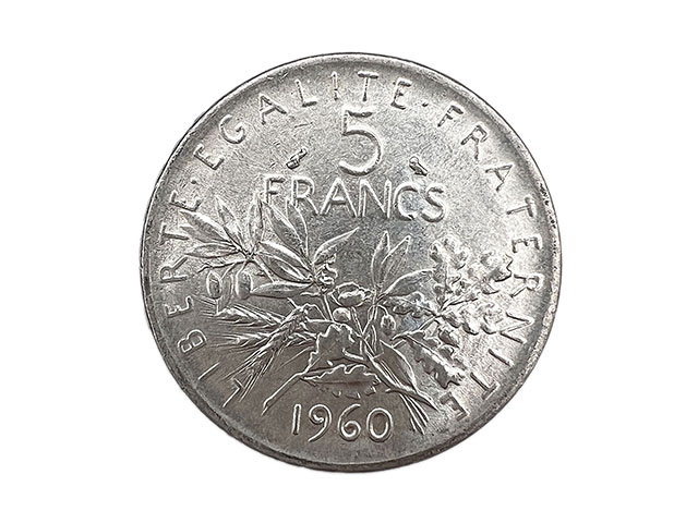 フランス 旧通貨 5フラン 銀貨 1960年 マリアンヌ