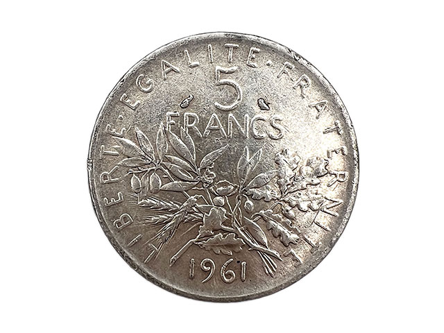 フランス 旧通貨 5フラン 銀貨 1961年 マリアンヌ