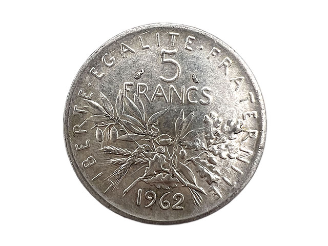 フランス 旧通貨 5フラン 銀貨 1962年 マリアンヌ
