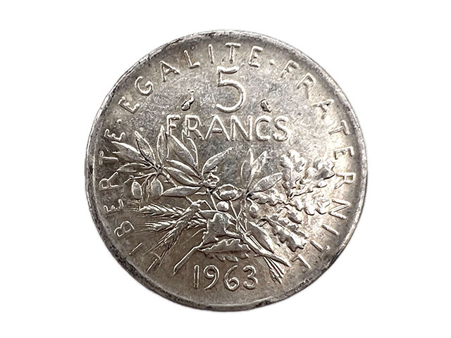フランス 旧通貨 5フラン 銀貨 1963年 マリアンヌ