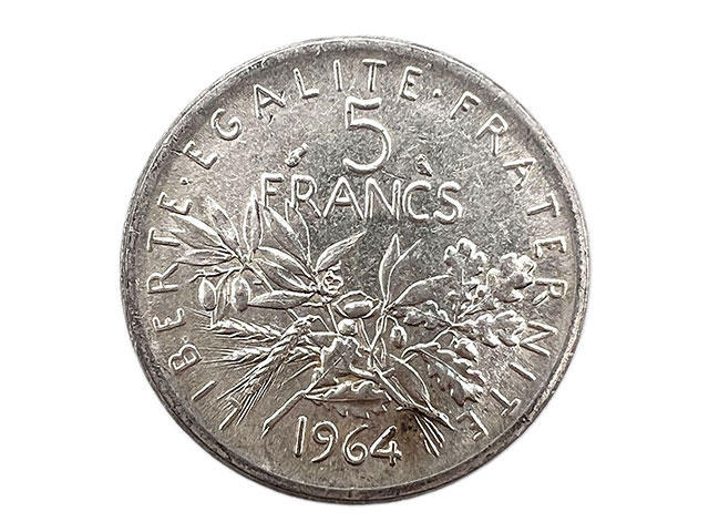 フランス 旧通貨 5フラン 銀貨 1964年 マリアンヌ
