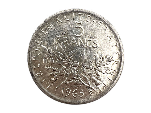 フランス 旧通貨 5フラン 銀貨 1965年 マリアンヌ