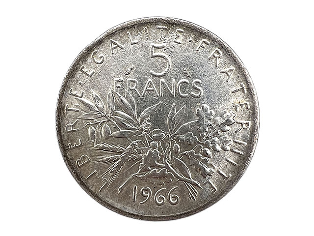 フランス 旧通貨 5フラン 銀貨 1966年 マリアンヌ