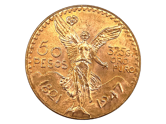 メキシコ 50ペソ K21.6金貨 1947年銘 勝利の女神 センテナリオ
