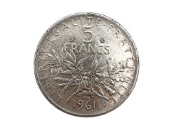 フランス 旧通貨 5フラン 銀貨 1961年 マリアンヌ