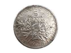 フランス 旧通貨 5フラン 銀貨 1963年 マリアンヌ