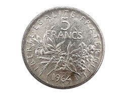 フランス 旧通貨 5フラン 銀貨 1964年 マリアンヌ