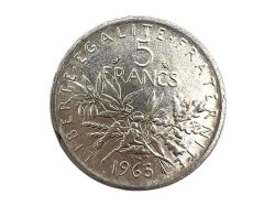 フランス 旧通貨 5フラン 銀貨 1965年 マリアンヌ