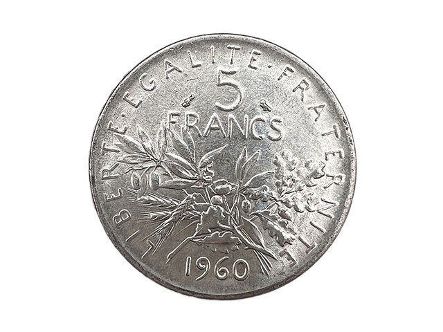 フランス 旧通貨 5フラン 銀貨 1960年 マリアンヌ