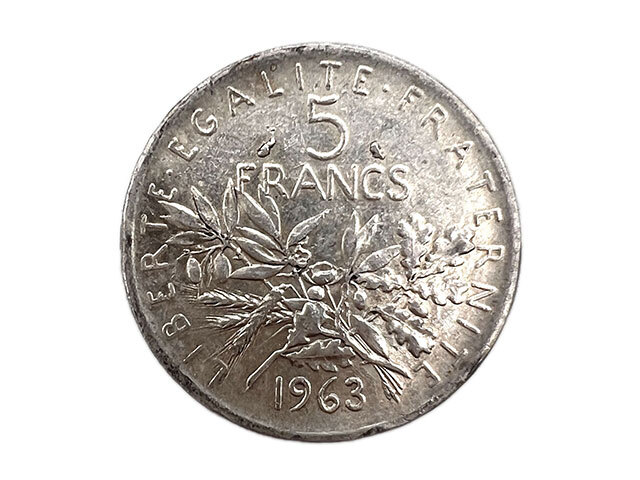 フランス 旧通貨 5フラン 銀貨 1963年 マリアンヌ