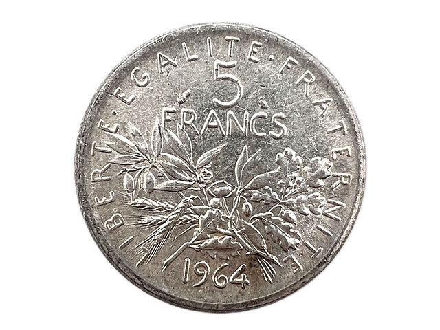 フランス 旧通貨 5フラン 銀貨 1964年 マリアンヌ