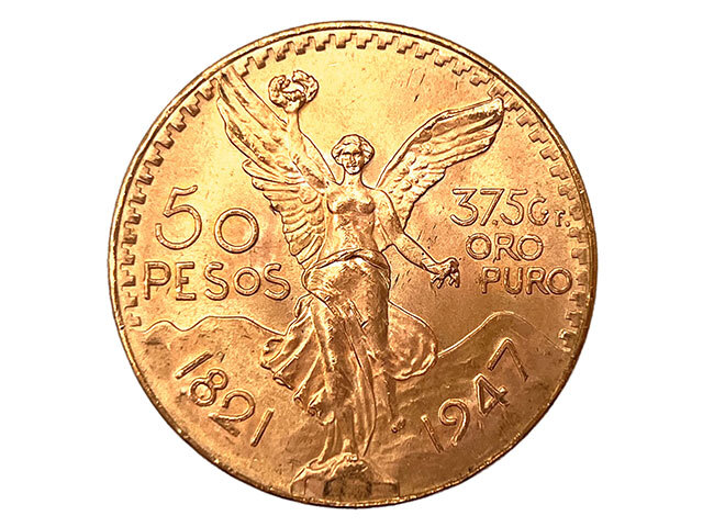 メキシコ 50ペソ K21.6金貨 1947年銘 勝利の女神 センテナリオ 純金含有量37.5g