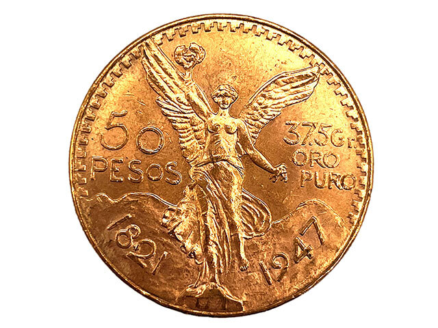 メキシコ 50ペソ K21.6金貨 1947年銘 勝利の女神 センテナリオ 純金含有量37.5g  【2】
