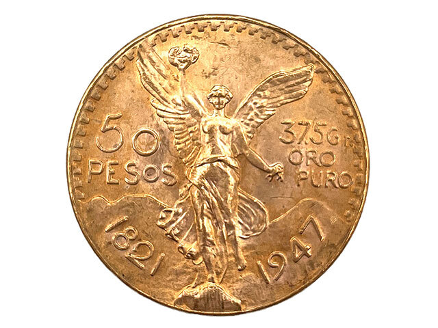 メキシコ 50ペソ K21.6金貨 1947年銘 勝利の女神 センテナリオ
