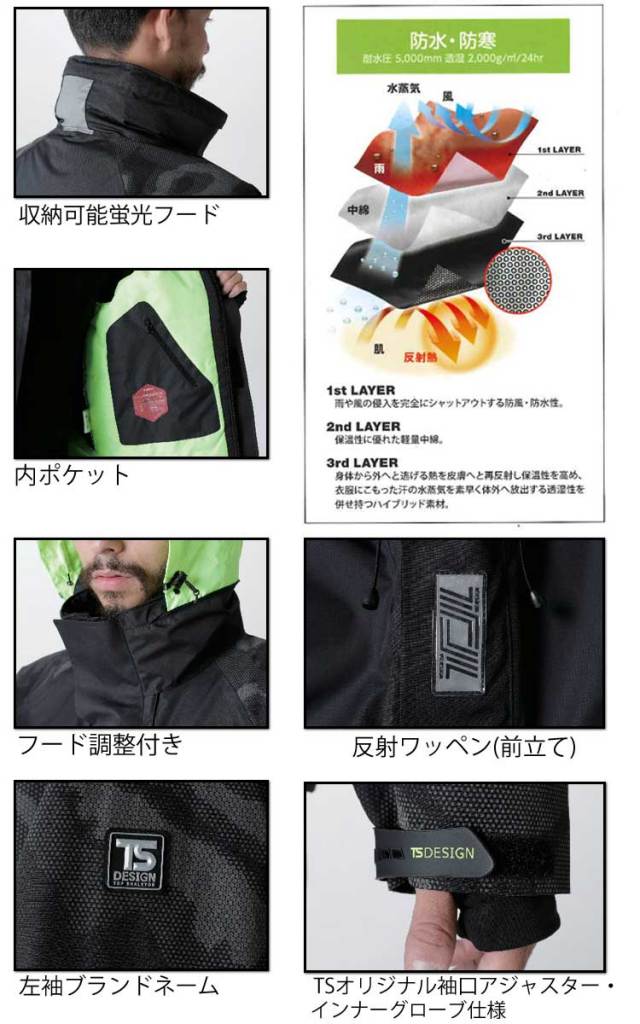 メンズ　ジャケット 作業服 TS DESIGNメガヒートフラッシュ防水防寒ジャケット18236 TS