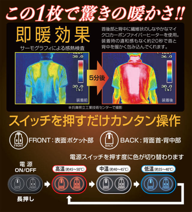 防寒服 ATACK BASE アタックベース Wスイッチヒートベスト
