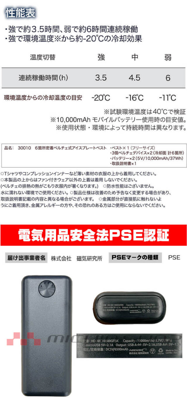 ペルチェ式アイスプレートベスト 30010 アタックベース ATACK BASE