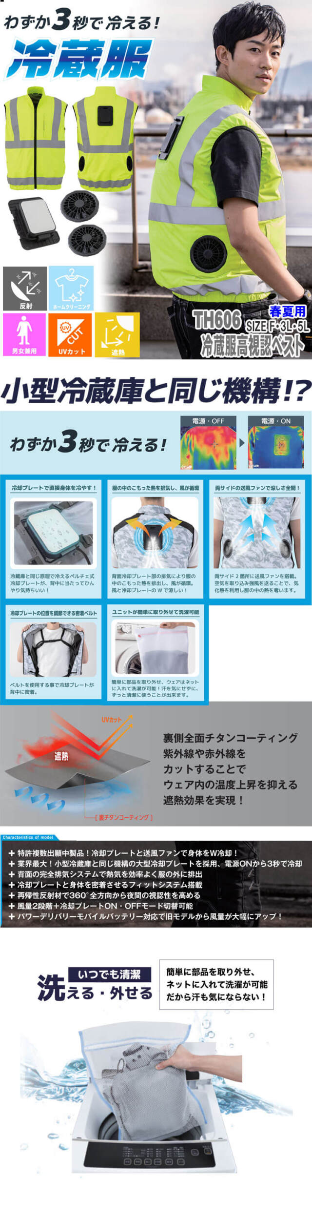 冷蔵服4 高視認ベスト＋ペルチェ+ファン TH606 ビッグボーン