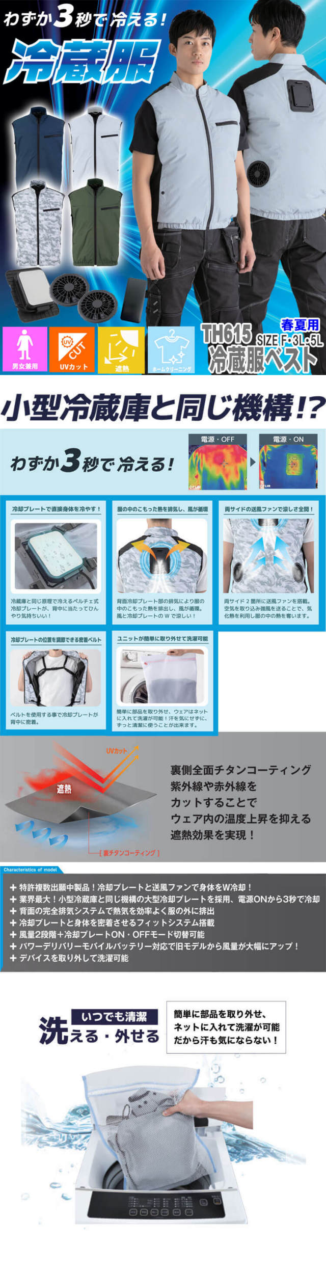 冷蔵服 ベスト＋ペルチェ+ファン+バッテリセット TH615SET ビッグ