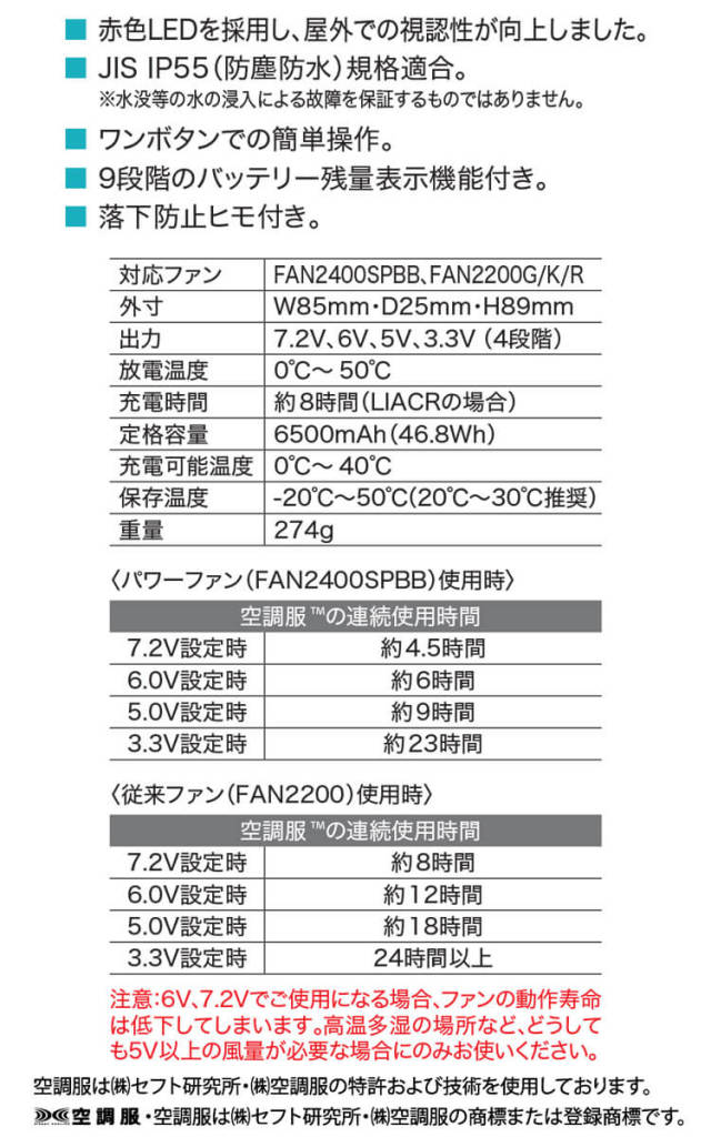 空調服 リチウムイオン大風量パワーファンバッテリーセット SKSP01 株式会社空調服 空調服・ファン付き作業着ならミチオショップ