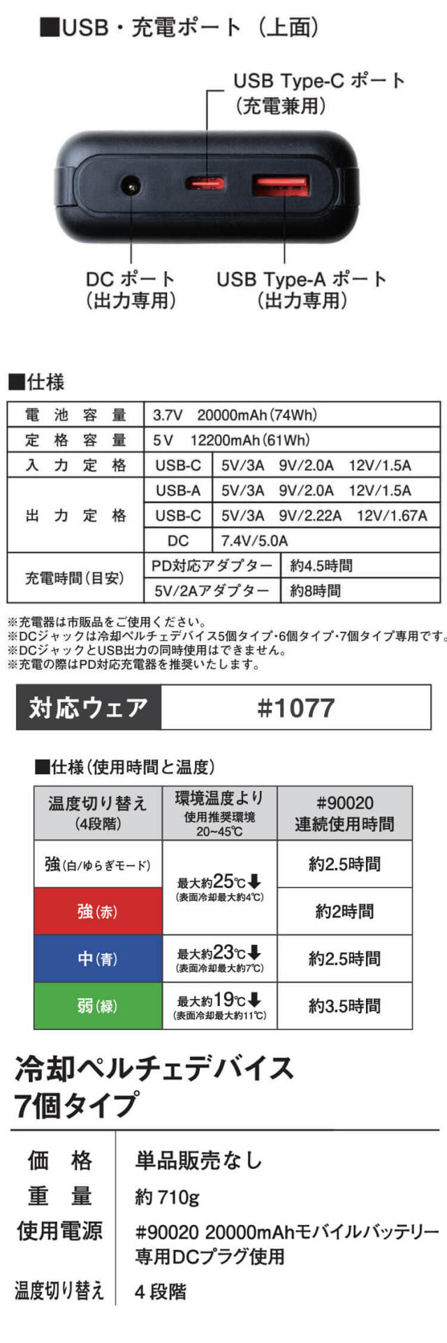 アイズフロンティア ペルチェ7個タイプインナーベストバッテリーフル
