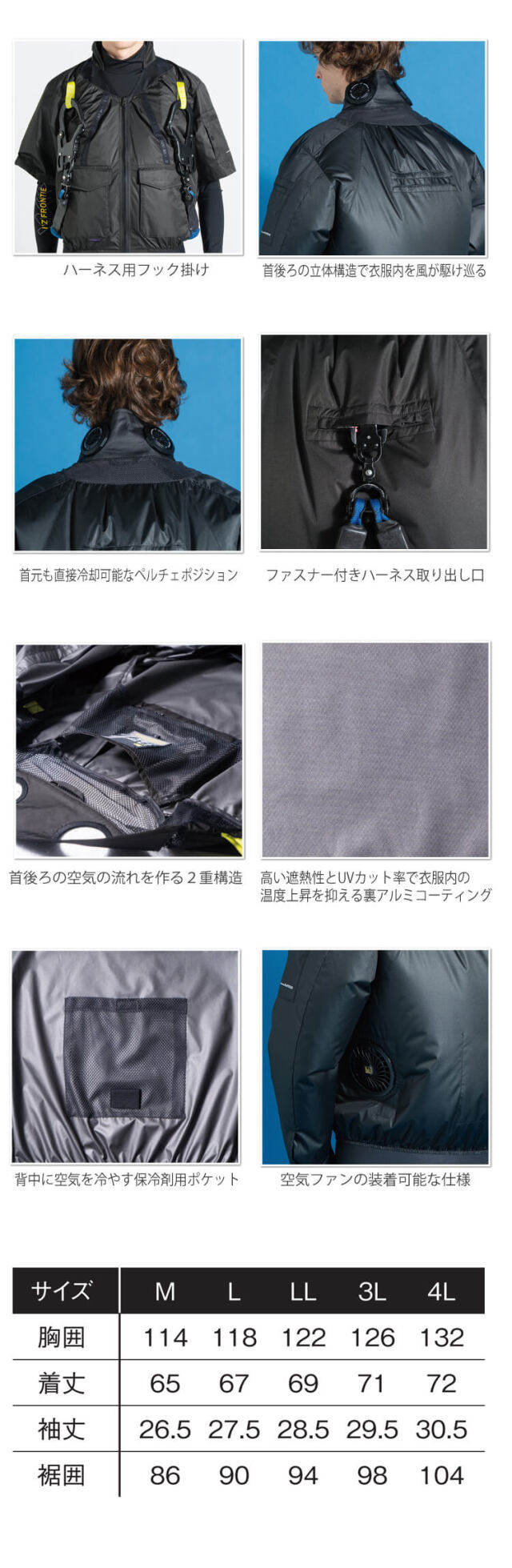 アイズフロンティア P.E.F.半袖ジャケットペルチェ黒ファンフルセット