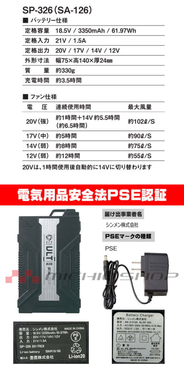 シンメン S-AIR 20Vファンバッテリーフルセット SA-126 2026年モデル