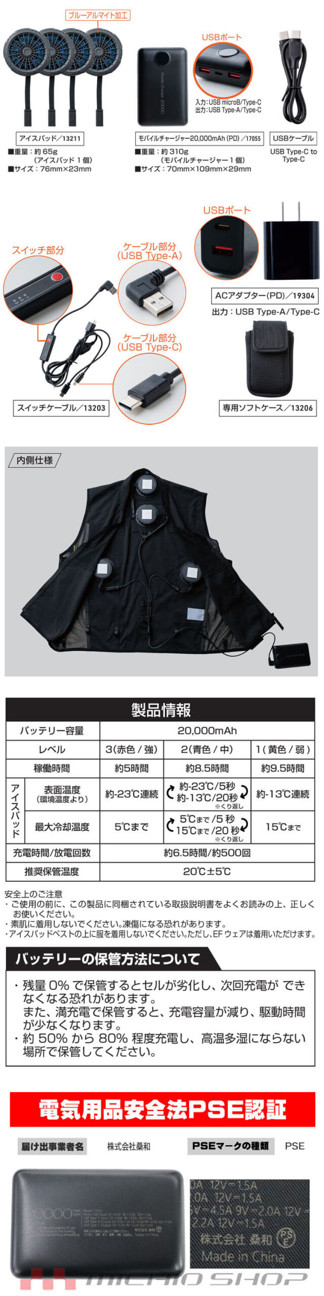 桑和 SOWA アイスパッドベストセット ペルチェ仕様 13209 冷却