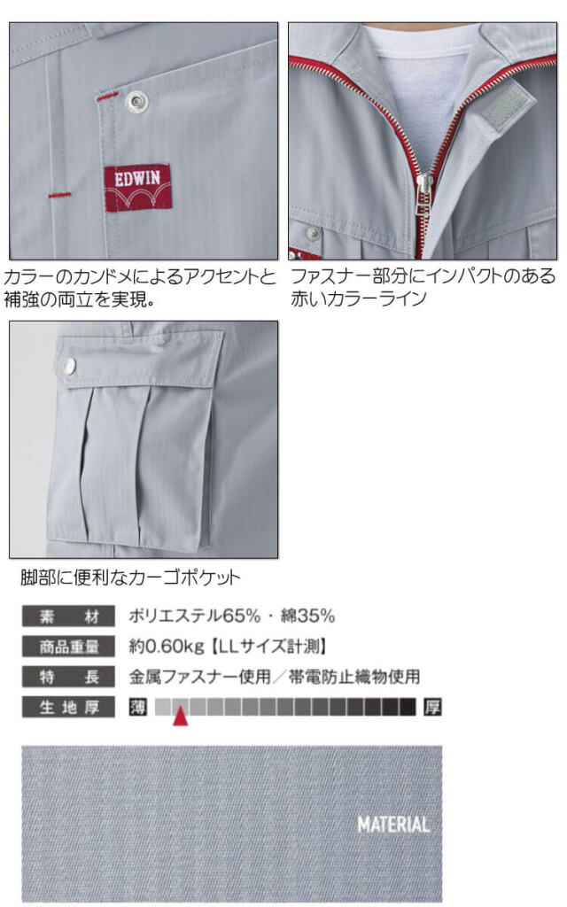 つなぎ EDWIN エドウィン 半袖つなぎ服 81003｜作業服・作業着の総合